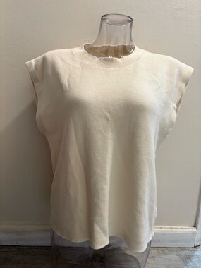 Sleeveless Knit Top in Cream — Classic Crewneck Women's Top